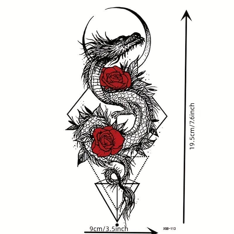 Dragon & Rose Pattern Temporary Tattoo Sticker, 1 Count Creative Temporary Tattoo Sticker, Body Art Sticker for Party & Festival