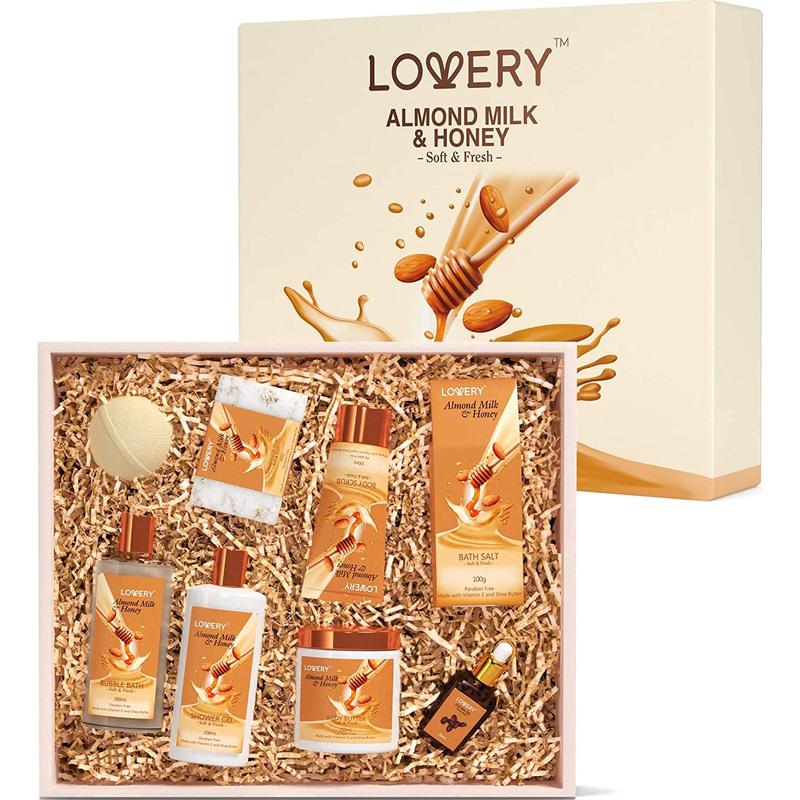 Almond Milk & Honey Home Spa Gift Set - 9Pc Bath and Body Kit Body Care Cleansing