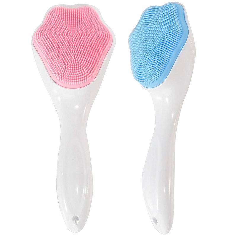 Silicone Facial Scrub Exfoliating Brush, 2-Pack Manual Handheld Cleansing Brush Blackhead Brush, Soft Bristle Waterproof for Facial Skin Care (Black, Heart Shape)