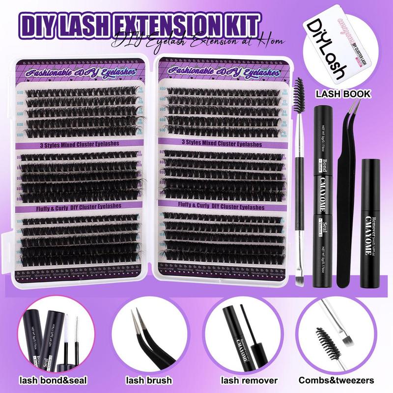 Individual False Eyelashes with Eyelash Glue & Tweezers & Brush & Remover, 1 Set Natural Look Eyelash Extensions, Self Grafting Eyelash Clusters