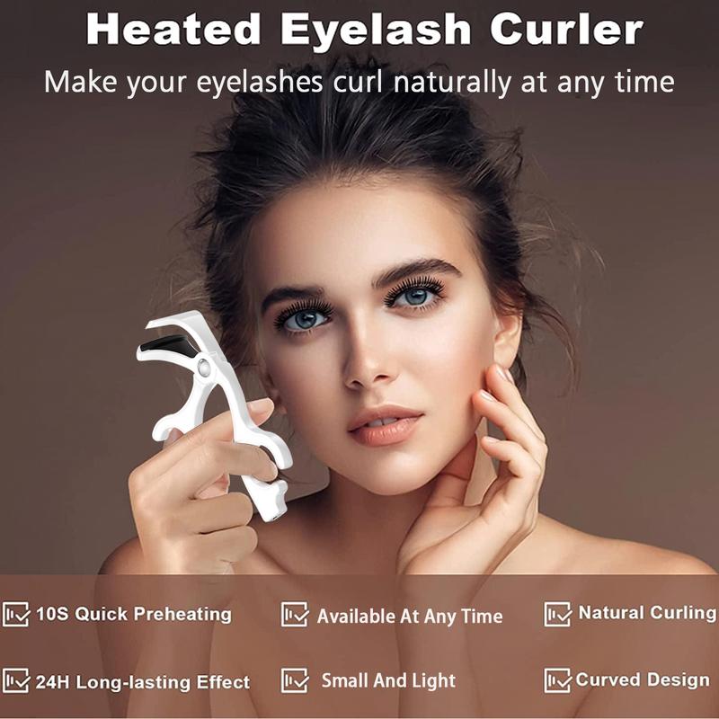 Portable Electric Heated Lash Curler Rechargeable with Sensing Heating Silicone Pad, USB fast charging Pink and White eyelash Cosmetic Makeup Plastic