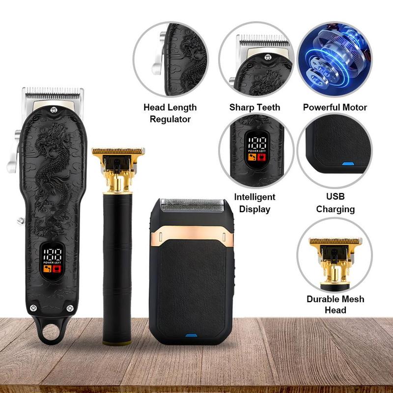 Professional Barber Clipper Set, Cordless Hair Trimmer for Men, Rechargeable Men's Hair Cutting Kit, Beard Trimmer & Nose Hair Trimmer Set