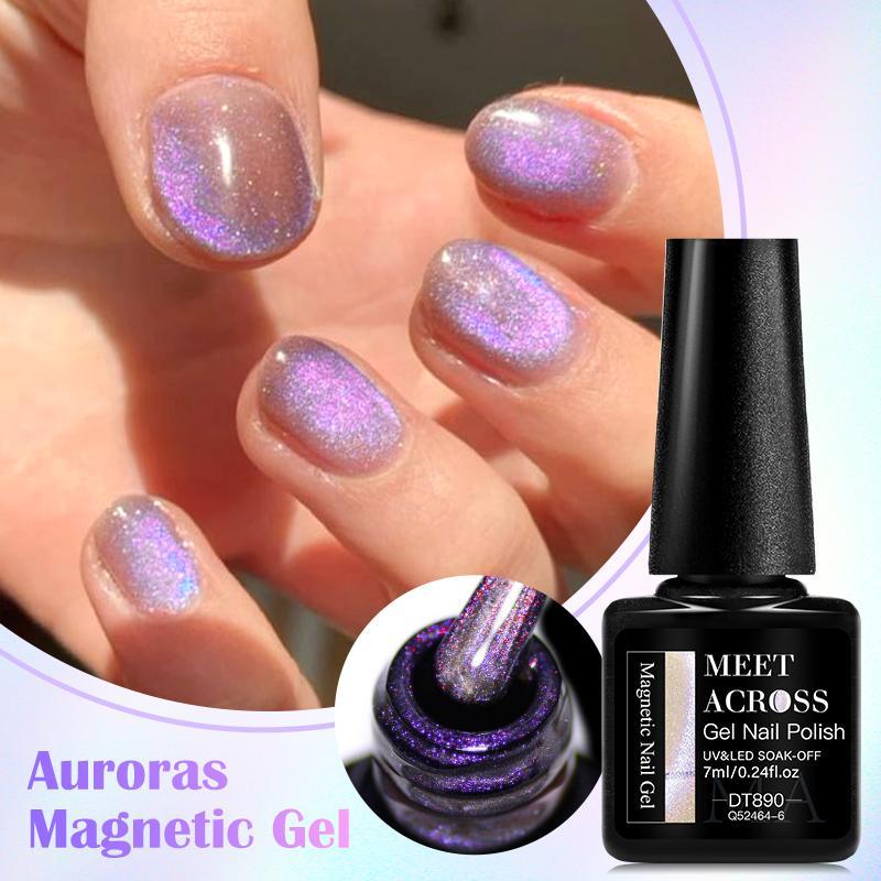 Aurora Double Light Sparkling Magnetic Cat Eye Gel for Christmas Gift, 24pcs set Semi-permanent UV LED Varnish with Magnetic Stick, Nail Art & Nail Polish for Women & Girls