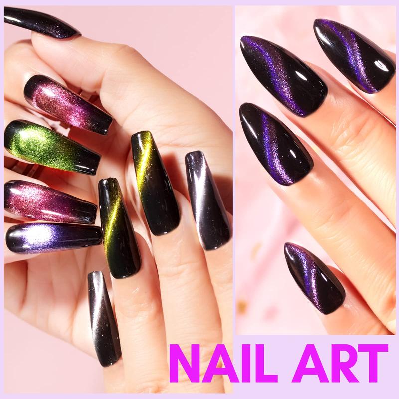 Makartt 9D Magnetic Cat Eye Gel Polish Set - 6 Colors (Yellow, Purple, Silver, Rose Red, Green, Black Hole) with Magnet Stick, 8ml Nail Nail Art