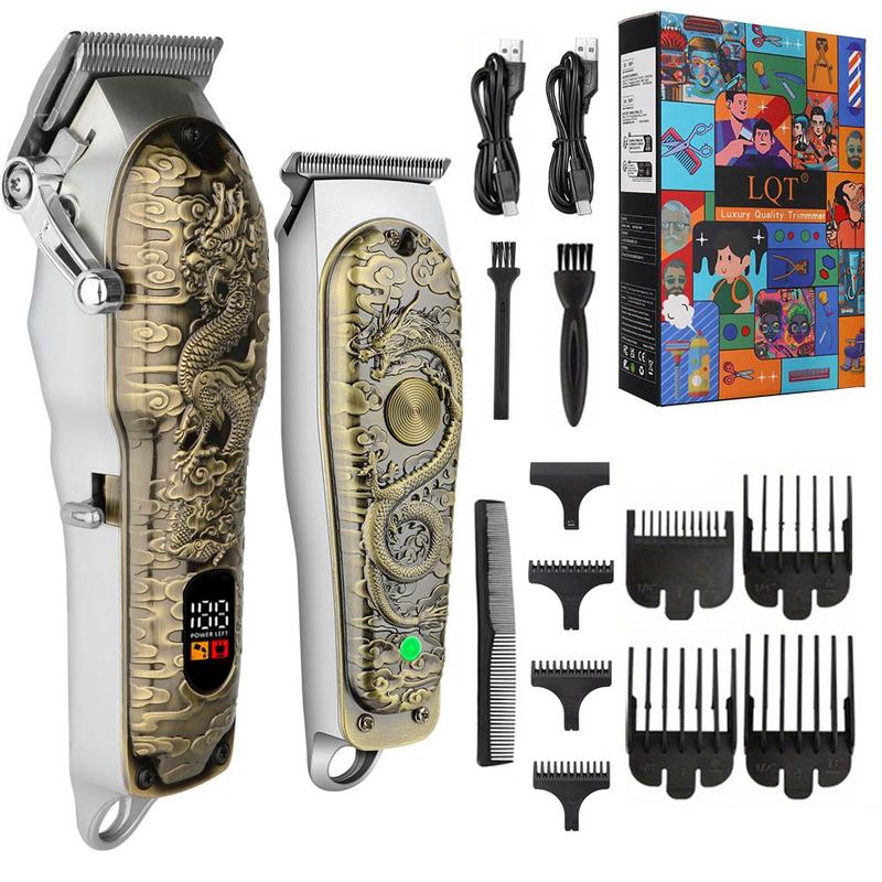 Professional Hair Clipper with Limit Combs, 1 Set Cordless USB Rechargeable Grooming Kit with LCD Digital Display, Barber Haircut and Carving Kit