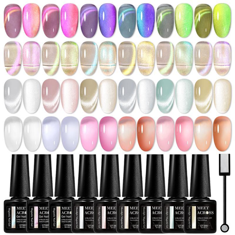 Aurora Double Light Sparkling Magnetic Cat Eye Gel for Christmas Gift, 24pcs set Semi-permanent UV LED Varnish with Magnetic Stick, Nail Art & Nail Polish for Women & Girls