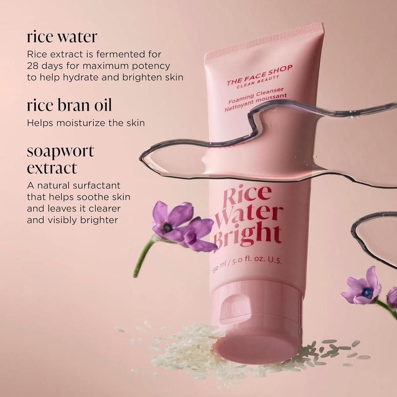 The Face Shop Rice Water Bright Routine Kit, Foaming Cleanser, Vegan Serum, Facial Cleansing Set for Oily Dry Skin Skincare Skin Repair