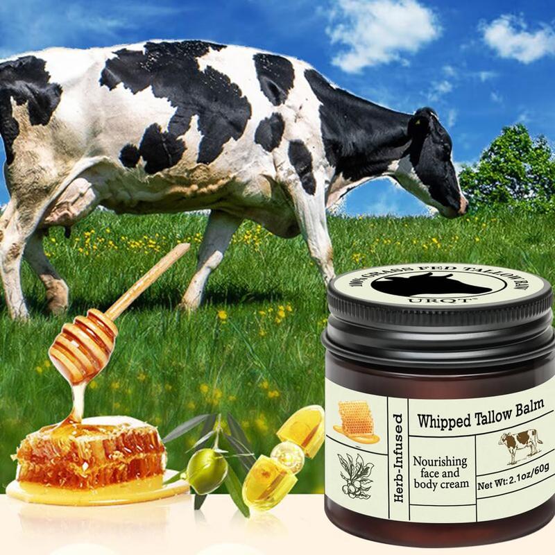 Beef Tallow for Skin - Organic Grass-Fed Whipped Beef Tallow and Honey Balm - Deeply Moisturizing for Face & Body - Natural Skin Care for Soft, Supple Skin