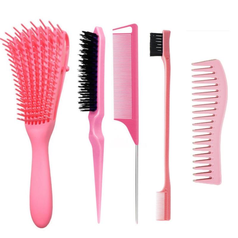 Heatless Hair Styling Comb Set, 5 Counts Teasing Hair Comb & Pointed Tail Comb & Eyebrow Shaping Brush, Hair Styling Tools for Home & Salon