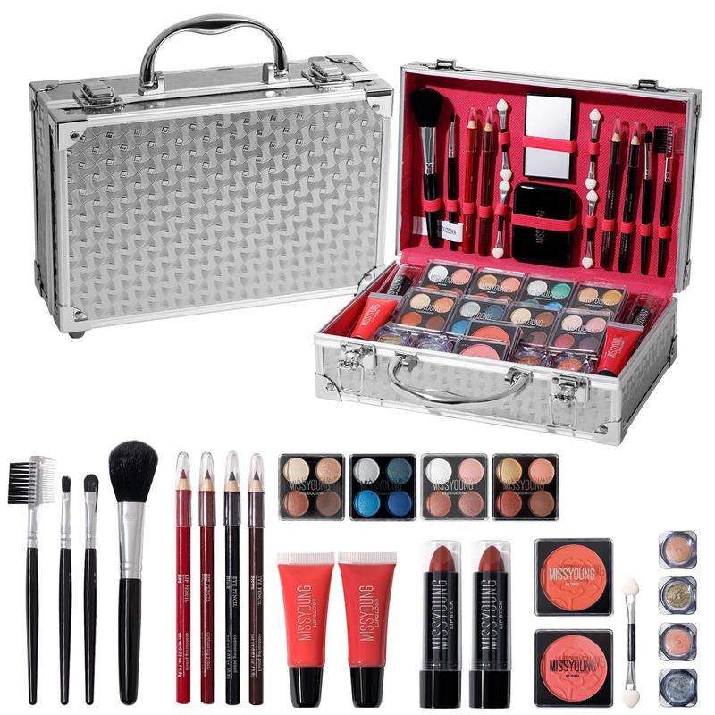 Summer Makeup Starter Kit with Storage Box, 1 Set Multi-use Facial Makeup Tool Set for Home & Salon Use, Complete Cosmetic Supplies Gifts for Women & Girls