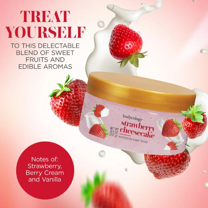 Bodycology Exfoliating Sugar Scrub, Whipped Vanilla, Strawberry Cheesecake, 10.5 oz Body Care Smooth Body Wash coconut perfumes Exfoliate Fragrance