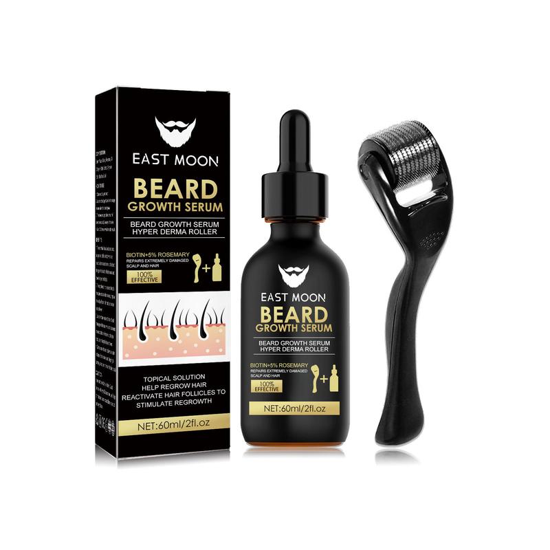 Beard Growth Serum & Beard Massage Derma Roller, 2 Counts set Beard Care Accessories for Strengthening Beard, Beard Care Product & Tool for Men Daily Use, Comfort Hair Care Supplies, Lightweight, Birthdy Gifts, Nutritious Oil for Beard Care