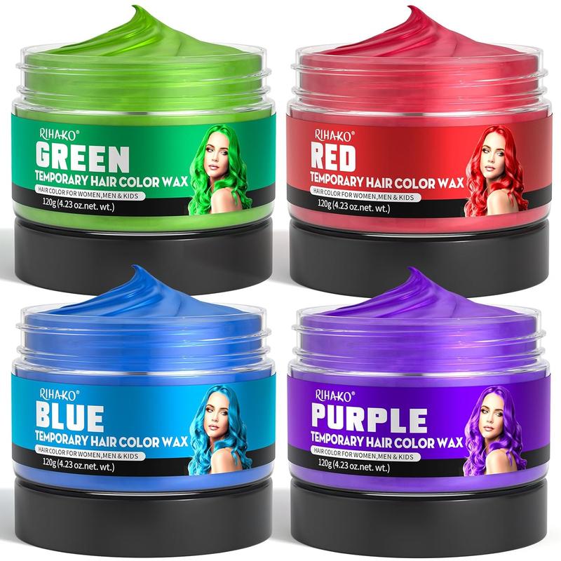 4 colors temporary hair dye, temporary hair color wax disposable hair dye cream instant hair dye wax for men, women,-cosplay, party, masquerade, Halloween DIY (green, purple, red, blue)