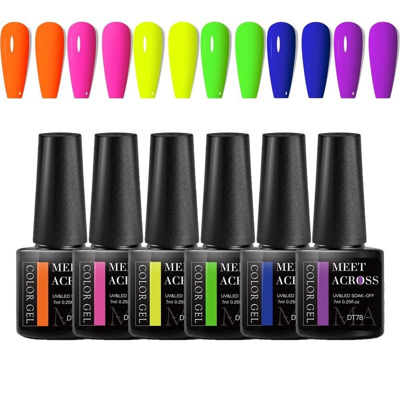 Fluorescent Multicolor Gel Nail Polish Set, 6 Counts set Nail Art Design Glossy Gel, Lamp Cure Soak Off DIY Manicure Nail Gel Varnish UV Gel, Nail Polish, Professional Nail Art & Nail Polish for Women & Girls