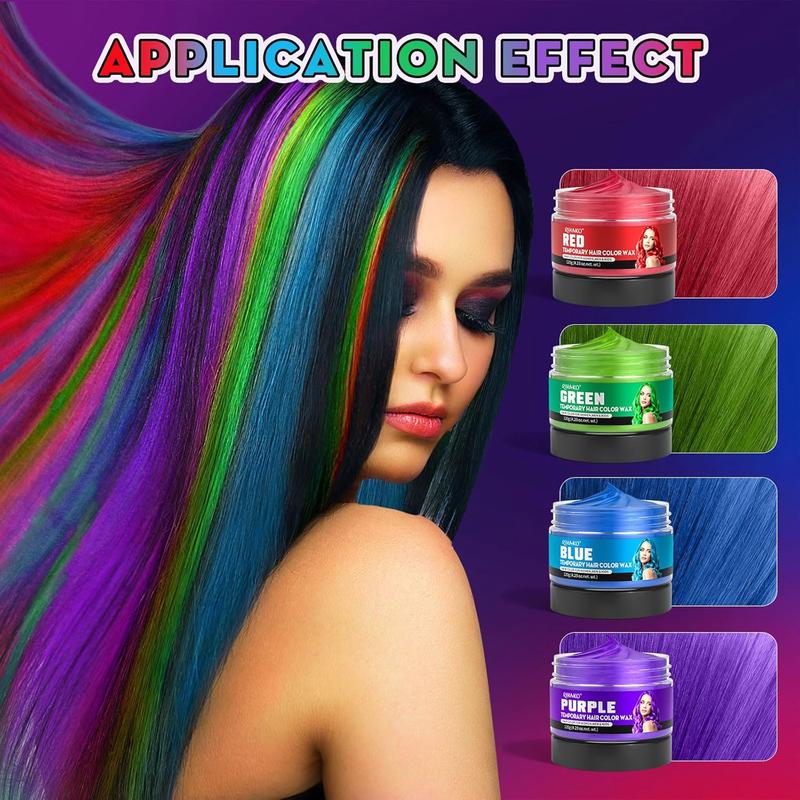 4 colors temporary hair dye, temporary hair color wax disposable hair dye cream instant hair dye wax for men, women,-cosplay, party, masquerade, Halloween DIY (green, purple, red, blue)