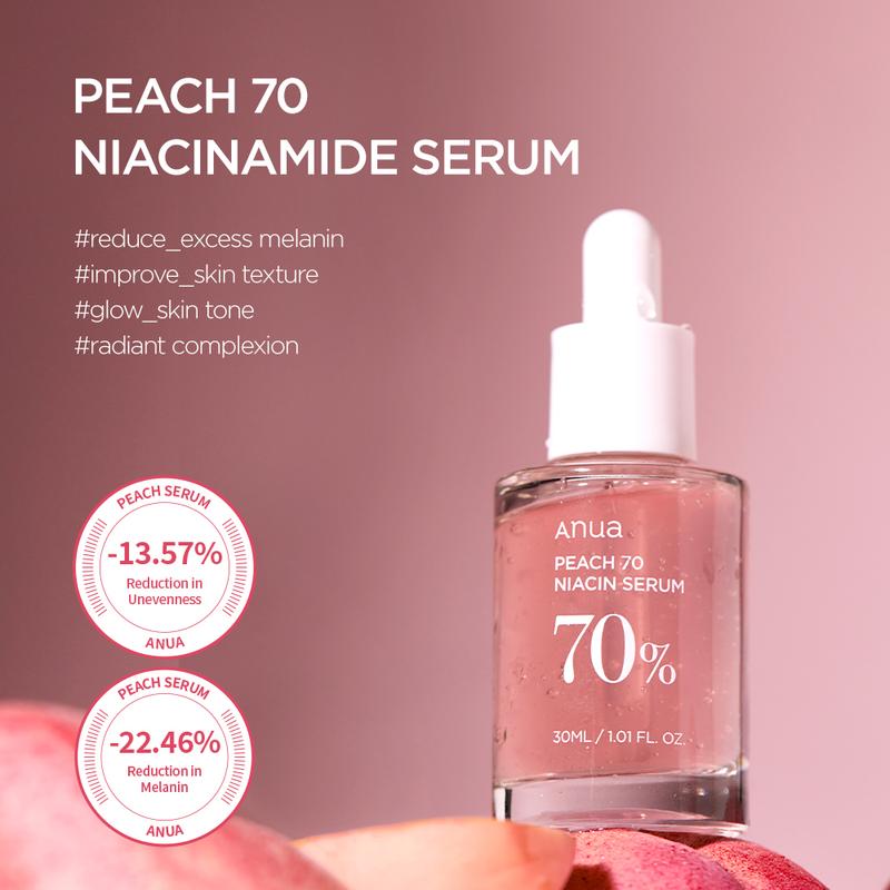 [Anua Official Shop] Peach 70 Niacinamide Serum for Brightening 1.01 fl. oz. (30ml) ｜Pink serum for Radiant&Smooth, Korean skincare, niacinamide serum