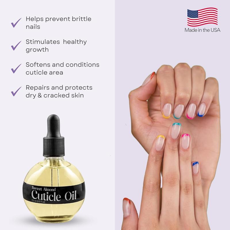 Sweet Almond Cuticle Oil For Nails - Repairs Cuticles Overnight - Moisturizes and Strengthens Nails and Cuticles - Dropper &   Brush included - 2.5oz Manicure Moisture Moisturizer Nail Care Intensive Scent Comfort Nail Polish Nail Art Nail Art