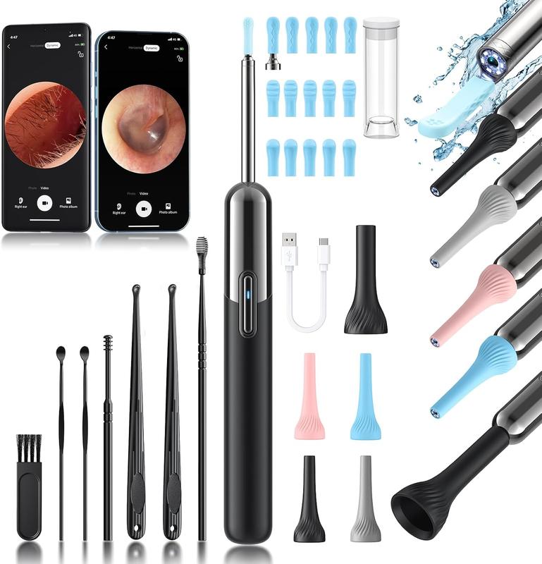 Ear Wax Removal -  WiFi Rechargeable Ear Cleaner, FSA Eligible Items Only List, 1080P HD Camera Lens & 7 count Ear Set, Ear Cleaning Kit with 15 Replacement Tips, Black