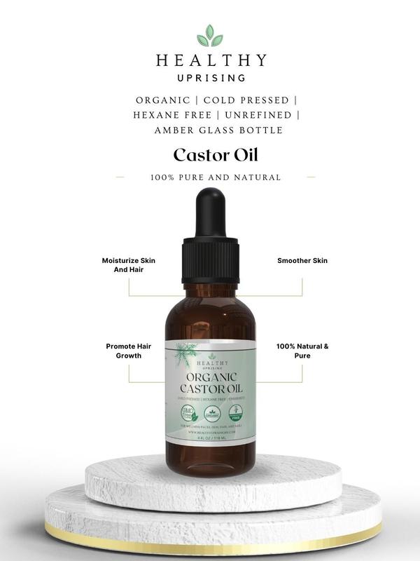 Organic Castor Oil | Cold Pressed | Hexane Free | Unrefined | Amber Glass Bottle