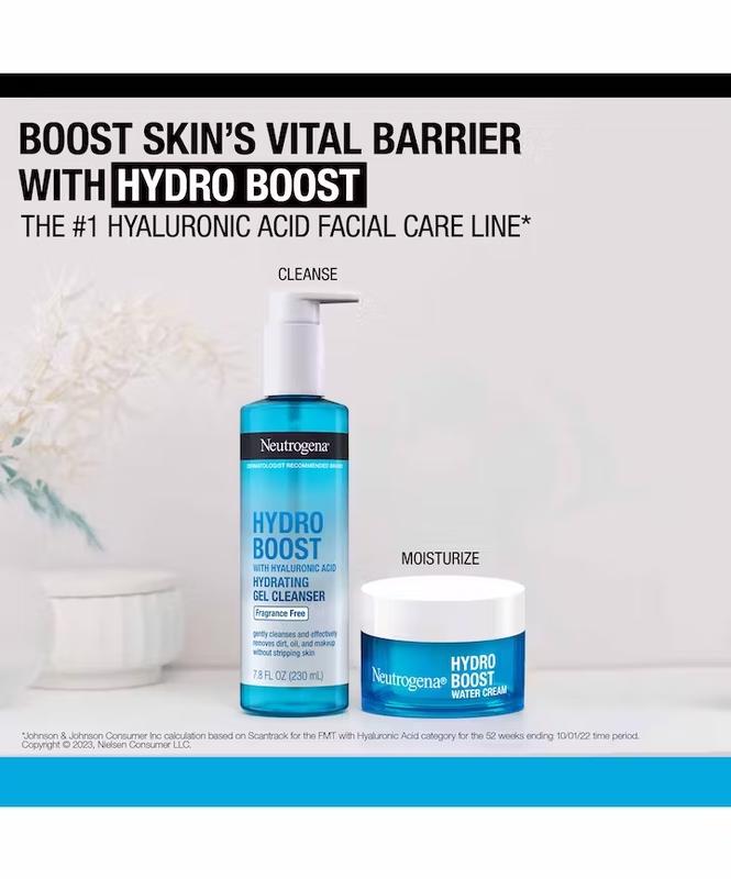 Neutrogena Hydrating Duo, Hydro Boost Facial Cleanser 7.8 fl. oz & Hydro Boost Water Cream Face Moisturizer 1.7 fl.oz, Fragrance Free Gel Hydrate