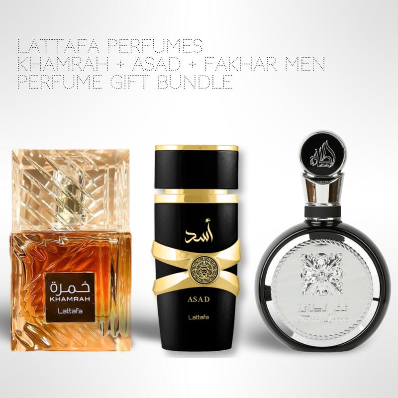 Lattafa Perfumes Khamrah + Asad + Fakhar men 100ml (3.4 Fl oz) Long Lasting Perfume - Value Bundle - Fragrance Gift Bundle