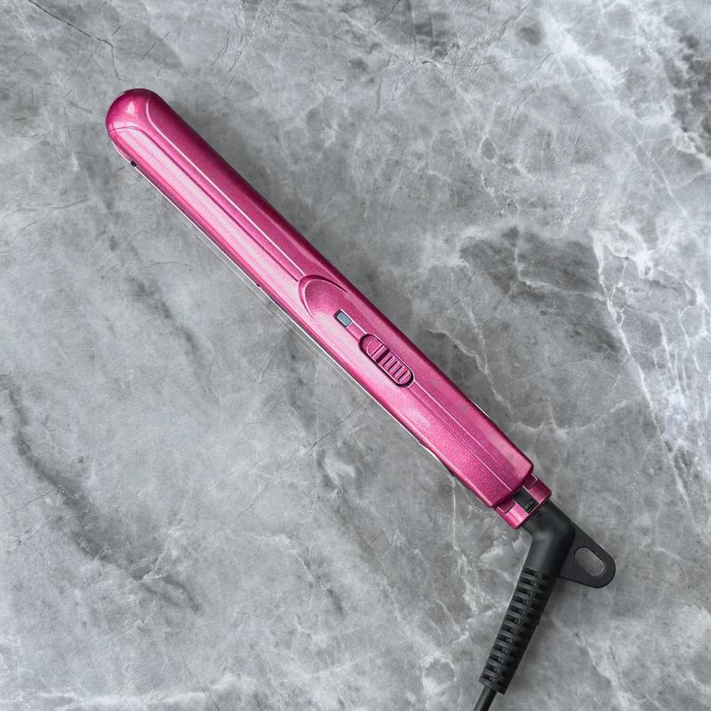 Mini Flat Iron for Travel, 1 2'' Small Hair Straightener for Short Hair Bangs, 0.5'' Portable Ceramic Straightening Irons, Dual Voltage, Pouch Included, Compact Size, Pink