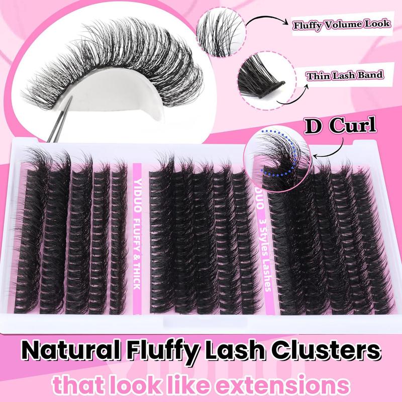 D Curl Mixed Size Individual Lash Kit with Eyelash Bond & Seal Glue & Lash Remover & Portable Lash Tweezers Lash Extension Kit, 1 Set Natural Look Eyelash Extensions, Lashes Clusters Kit Eyelash Clusters for Women, Christmas, Christmas Gift