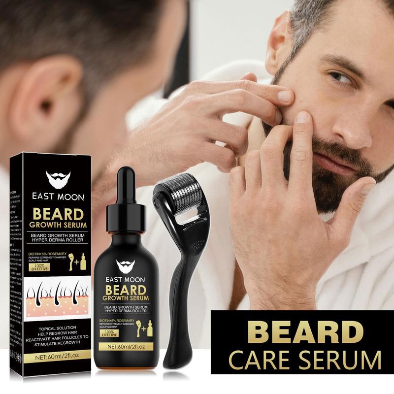 Beard Care Serum & Beard Massage Derma Roller, Beard Care Accessories for Strengthening Beard, Beard Care Product & Tool for Men Daily Use,Comfort Hair Care Supplies, Summer Gifts