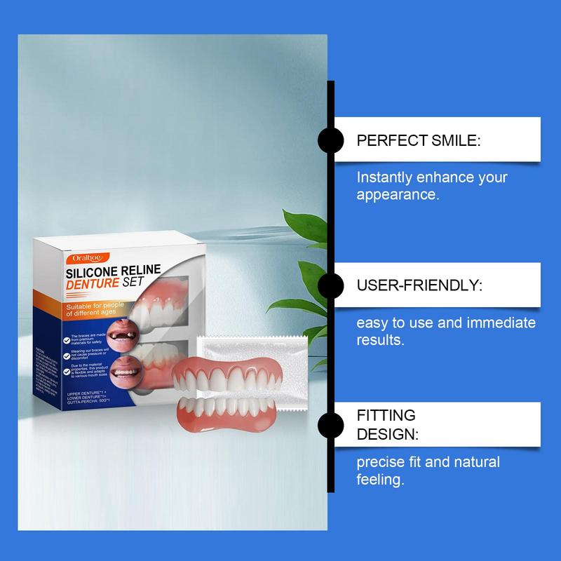 Silicone Denture Set, 1 Box Comfortable Material Denture, Temporary Denture, Denture Care Product for Men & Women Daily Use, Christmas Gift