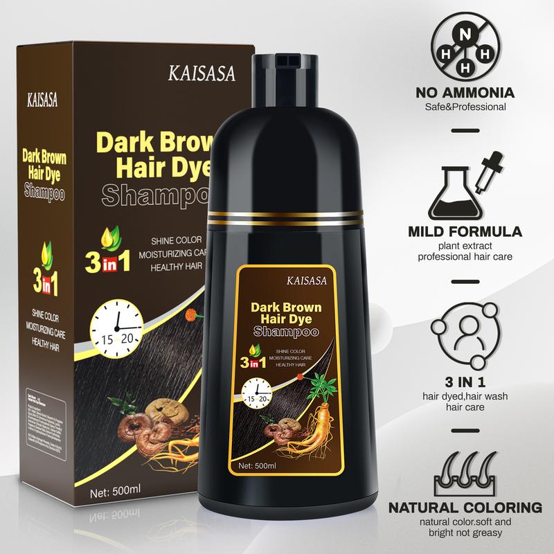 KAISASA Dark Brown Hair Dye Shampoo-Various colors available,3 in 1 Natural Hair Color Shampoo with Herbal Ingredients,Plant Haircare,  black hairdye