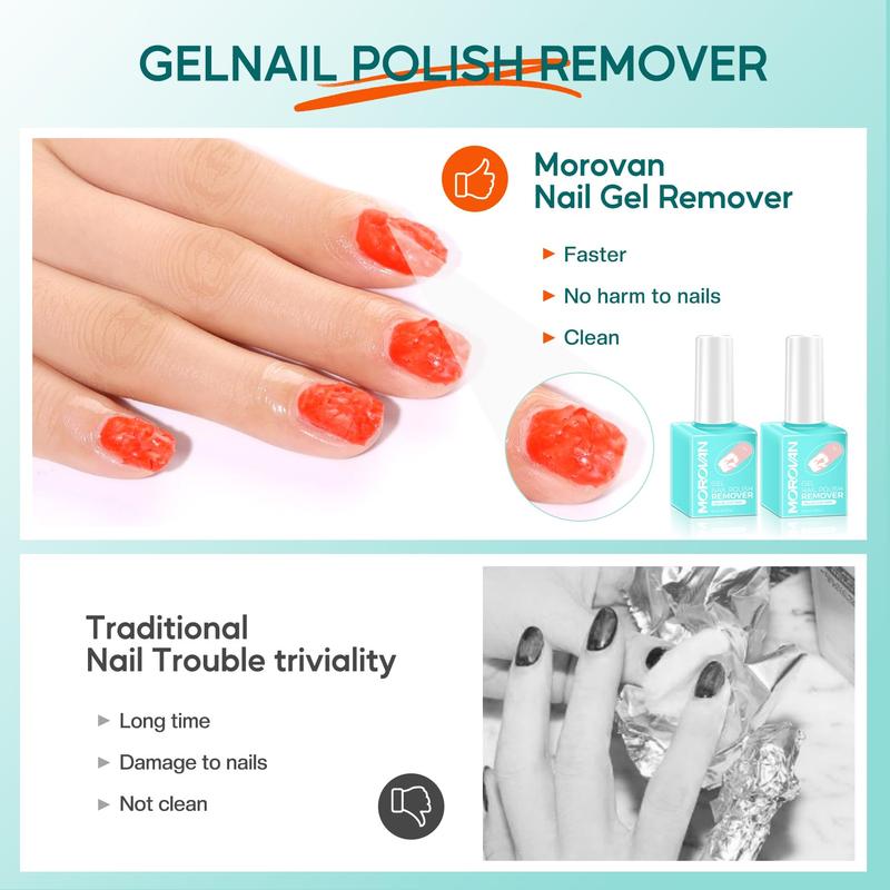 MOROVAN Gel Polish Remover Kit - Gel Nail Polish Remover Set with Latex Tape Peel Off Liquid with Cuticle Pusher Peeler Cuticle Oil Nail File Cleaner Quick & Easy No Need for Foil Soaking Or Wrapping