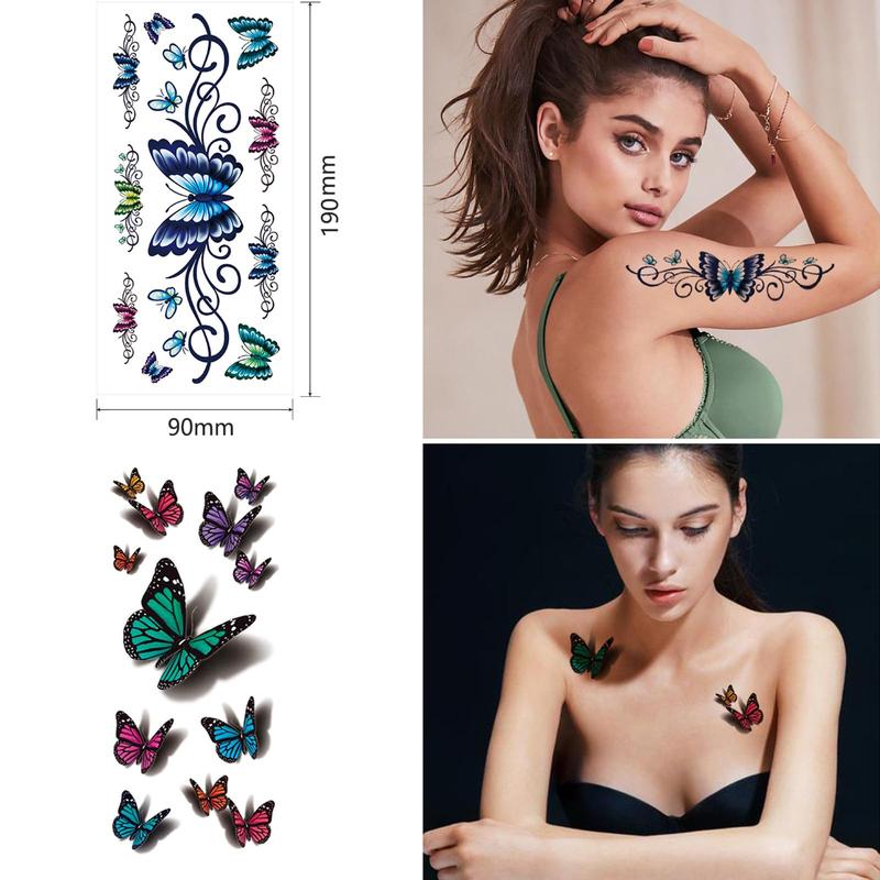 82 Sheets Flowers Temporary Tattoos Stickers, Roses, Butterflies and Multi-Colored Mixed Style Body Art Temporary Tattoos for Women, Girls or Kids