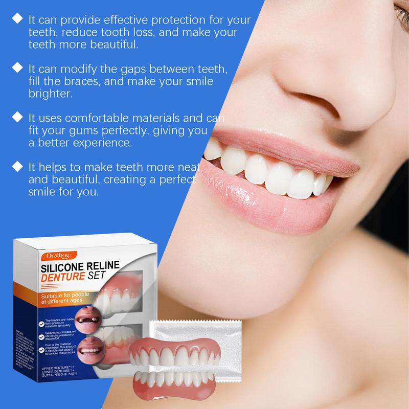 Silicone Denture Set, 1 Box Comfortable Material Denture, Temporary Denture, Denture Care Product for Men & Women Daily Use, Christmas Gift