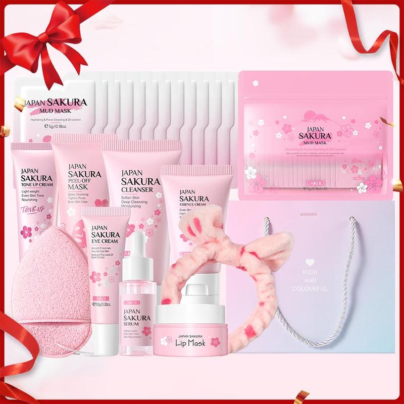 Sakura Skincare Set (1 Set), Facial Cleanser & Cream & Eye Cream & Serum & Lip Mask & More, Beauty & Personal Care Product, Birthday Gift, Christmas Gift