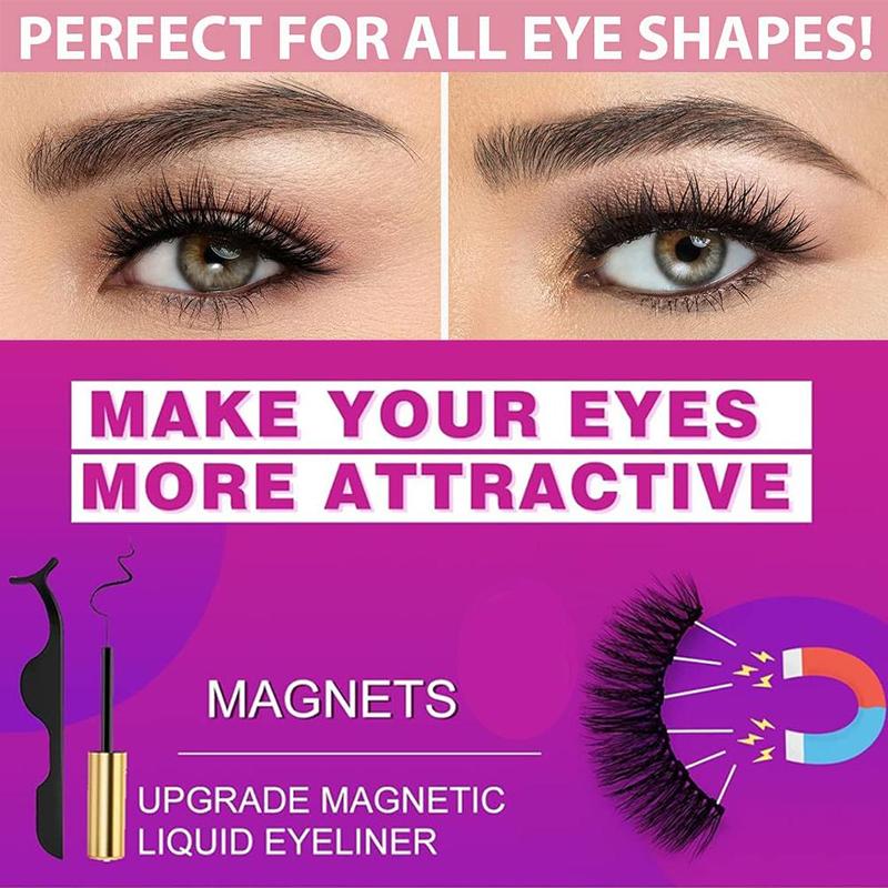 Magnetic Eyelashes with Eyeliner Kit, 5 Pairs Reusable Natural Looking Magnetic Lashes with Applicator, No Glue, Eye Makeup Product for Women & Girls