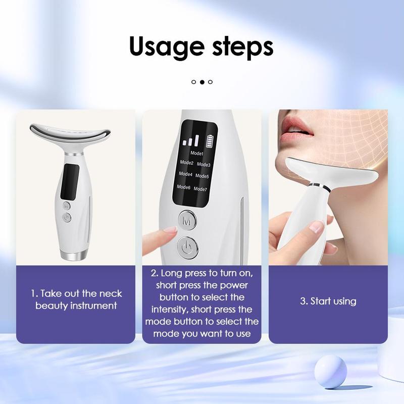 Electric Neck & Face Massager, 1 Box 7 Color Facial Massager Device with 3 Intensity Adjustment, Potable Neck & Face Beauty Instrument for Women