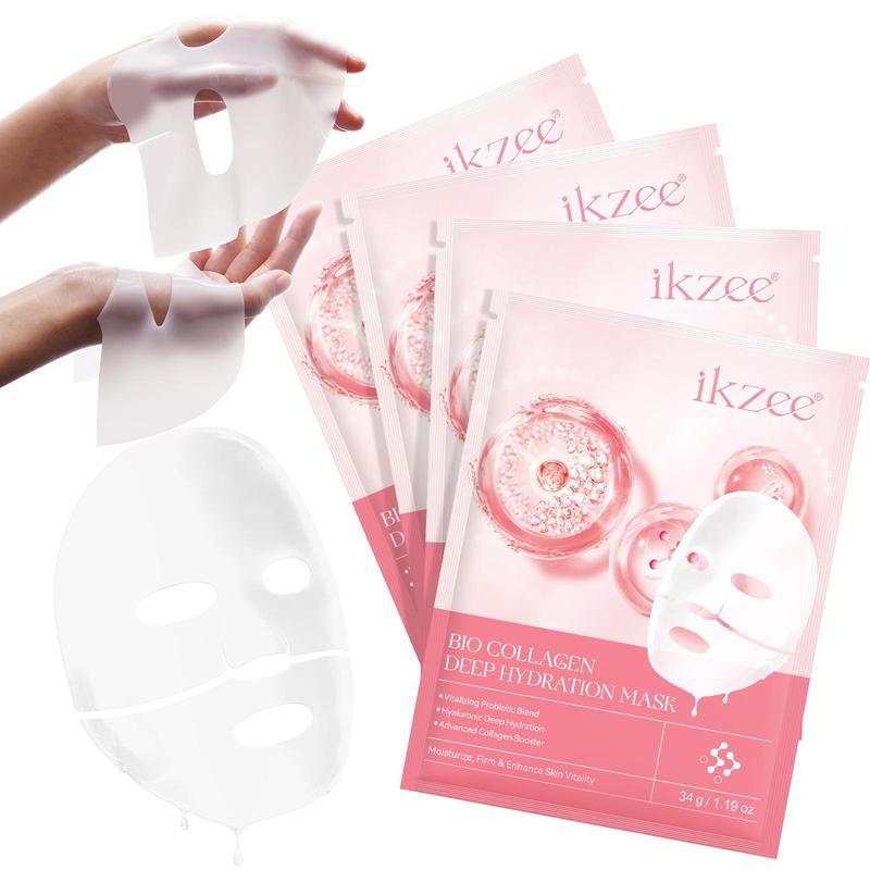 Collagen Deep Hydration Mask, 4 Counts box Moisturizing Face Mask, Hydrating Face Mask, Face Care Product for Women & Girls