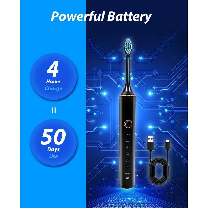 Sonic Electric Toothbrushes for Adults, 8 Brush Heads Electric Toothbrush with 37000 VPM Deep Clean 6 Modes 18 Gear, Rechargeable Toothbrushes Fast Charge 4 Hours Last 50 Days