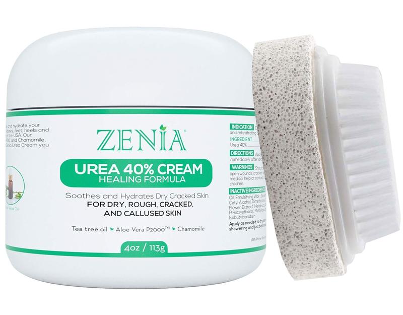 Zenia Urea 40% Foot Cream Healing Formula 4 oz With Pumice Stone - Hydrate and Moisturize Dry, Rough, Cracked & Callused Skin