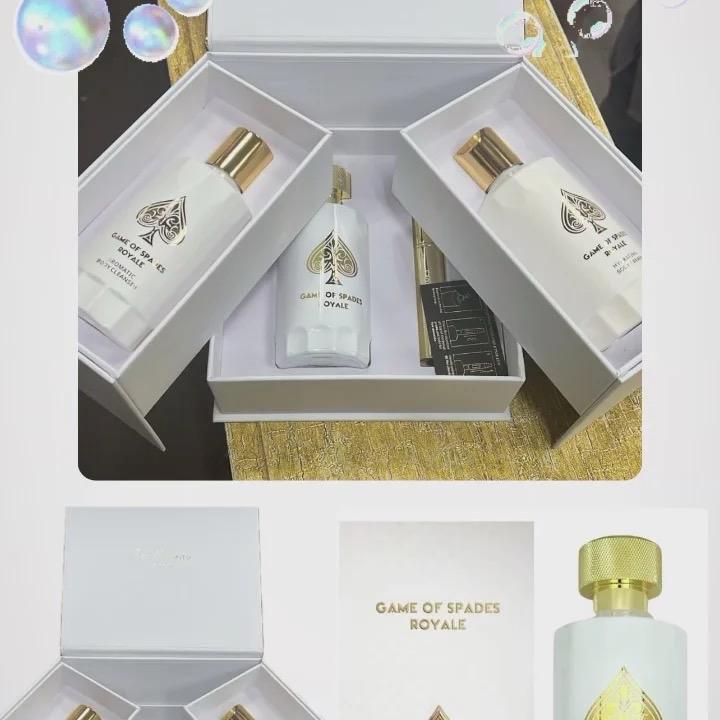 Game of Spades Royale 4 pcs Gift Set by Jo Milano Paris (parfum 3.4 oz., Aromatic Body cleanser 3.4oz.,Hydrating body cream 3.4oz. & Atomizer)