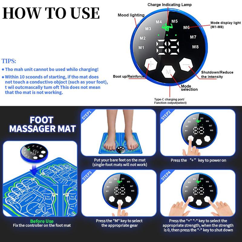 Electric Foot Massager Pad, 1 Set Electrical Muscle Stimulation Foot Massager, USB Charging Portable Foot Massage Machine for Women & Men