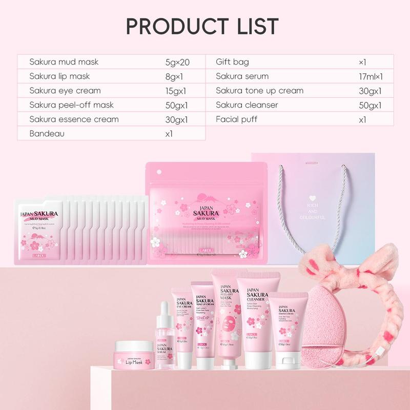 Sakura Skincare Set (1 Set), Facial Cleanser & Cream & Eye Cream & Serum & Lip Mask & More, Beauty & Personal Care Product, Birthday Gift, Christmas Gift