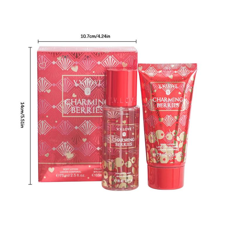 Fruity Floral Scented Perfume & Body Cream Set, 2 Counts set Body Spray & Body Lotion, Long Lasting Fragrance for Women, Gift for Women, Christmas Gift