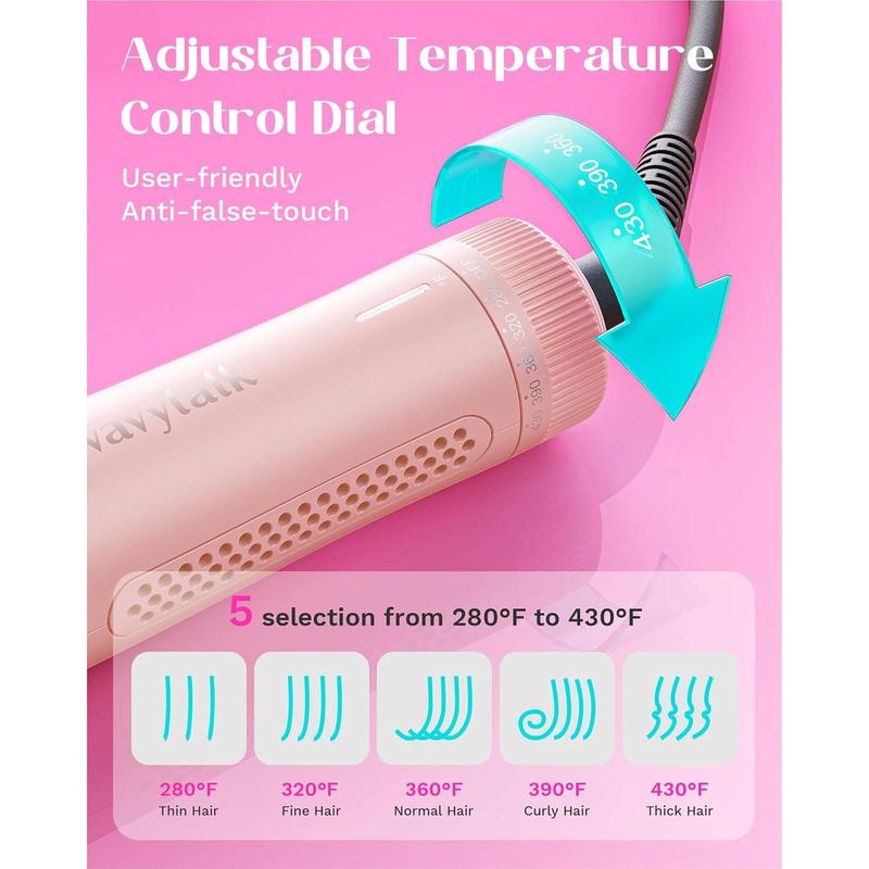 Wavytalk 1 Inch Curling Iron, Airflow Styler with 360° Cooling Air to Lock in Curls Quicker, Hair Straightener and Curler 2 in 1, Pink, 30S Heating