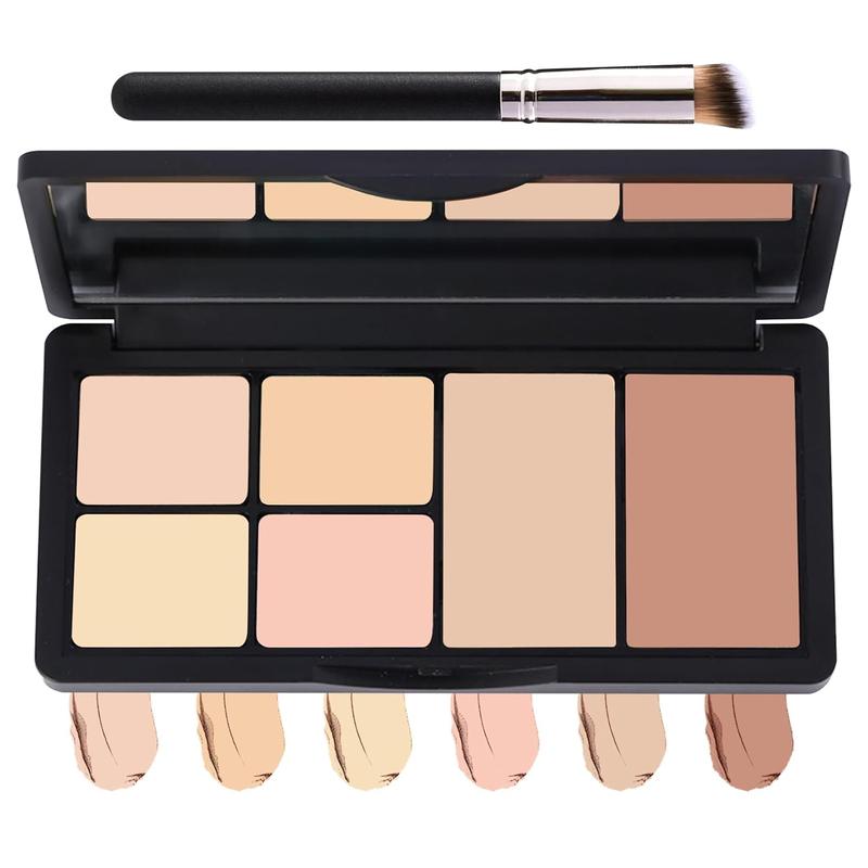 6 Color Correcting Concealer Contour Makeup Palette, Cream Concealer Contour Palette for Dark Circles, Blemishes, Redness, Highlight Long-Lasting Contour Liquid Foundation Makeup with Brush (02)