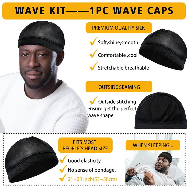 360 Wave Training Kit for Men Goiple Pomade Curved Brush Durag Cap Set Strong Hold Easy Wash Moisture Shine for Silky Waves