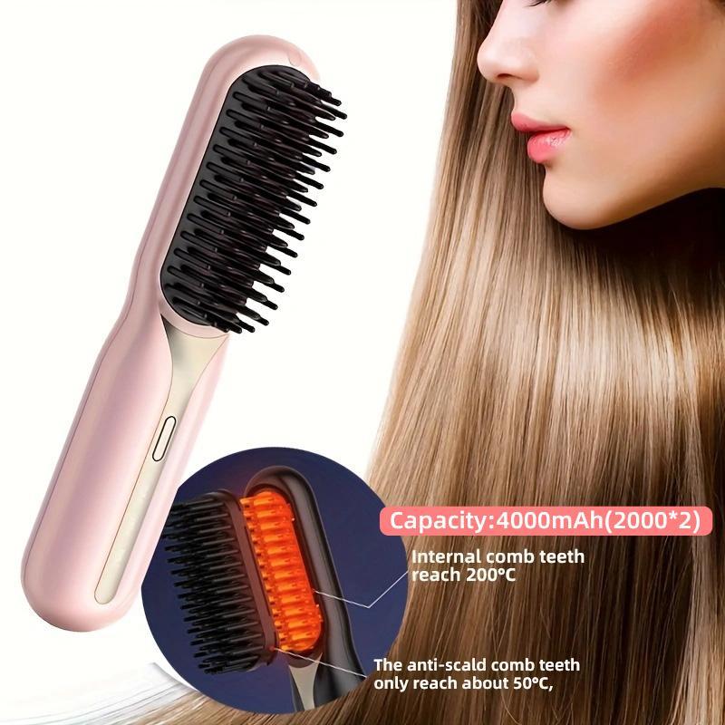 Fast Heating Mini Portable Electric Hair Straightener, 3 Temperature Rechargeable Hair Straightening Comb, Hair Styling Tool for Home & Travel Use, Christmas Gift