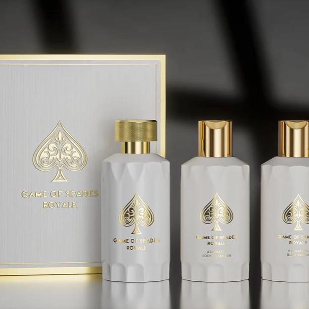 Game of Spades Royale 4 pcs Gift Set by Jo Milano Paris (parfum 3.4 oz., Aromatic Body cleanser 3.4oz.,Hydrating body cream 3.4oz. & Atomizer)