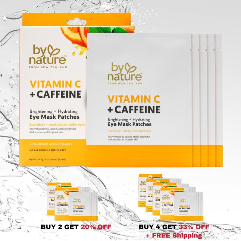 By Nature Skincare From New Zealand Vitamin C And Caffeine Eye Mask Patches To Brighten And Hydrate Skin - 5 Pack