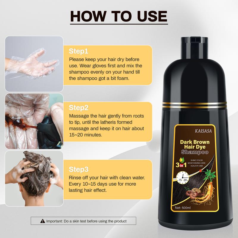 KAISASA Dark Brown Hair Dye Shampoo-Various colors available,3 in 1 Natural Hair Color Shampoo with Herbal Ingredients,Plant Haircare,  black hairdye